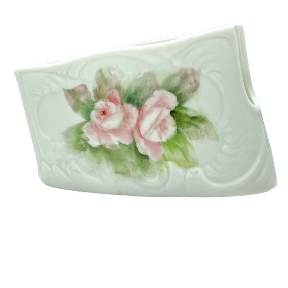 VINTAGE WHITE WITH PINK FLOWERS GERALD PORZELLAN BAVERIA PORCELAIN SPOON REST - Picture 2 of 15